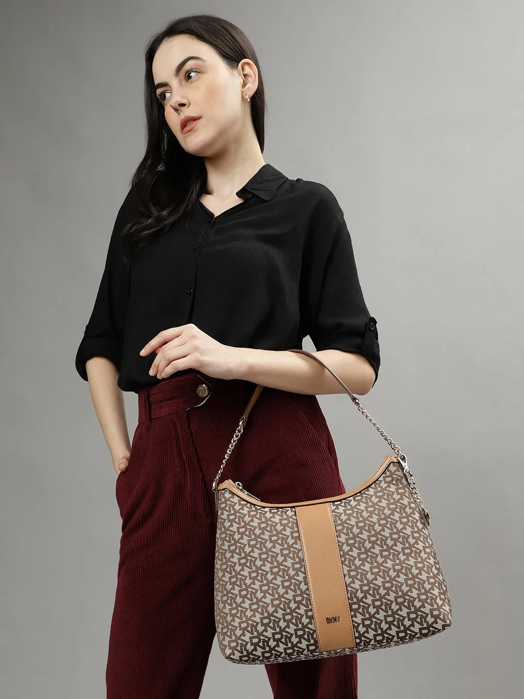 Dkny Women Brown Printed Hobo Bag