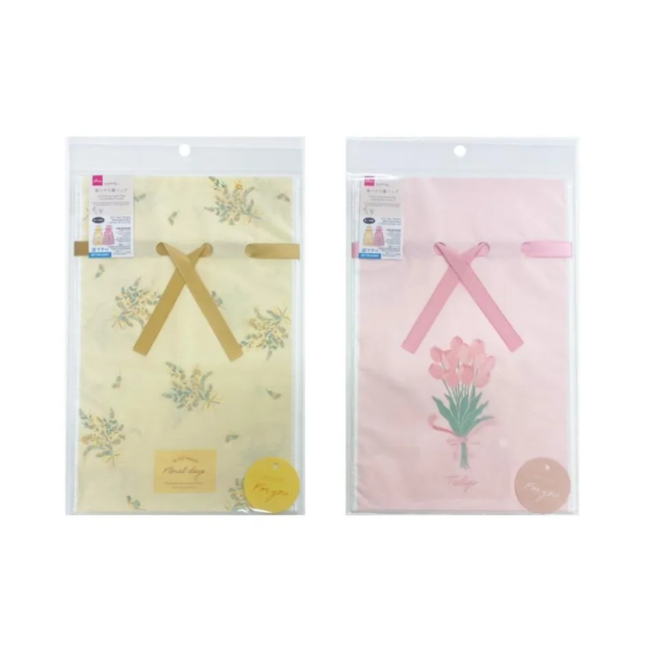 Drawstring Plastic Bag with Bottom Gusset Spring Flower 30cm x 20cm