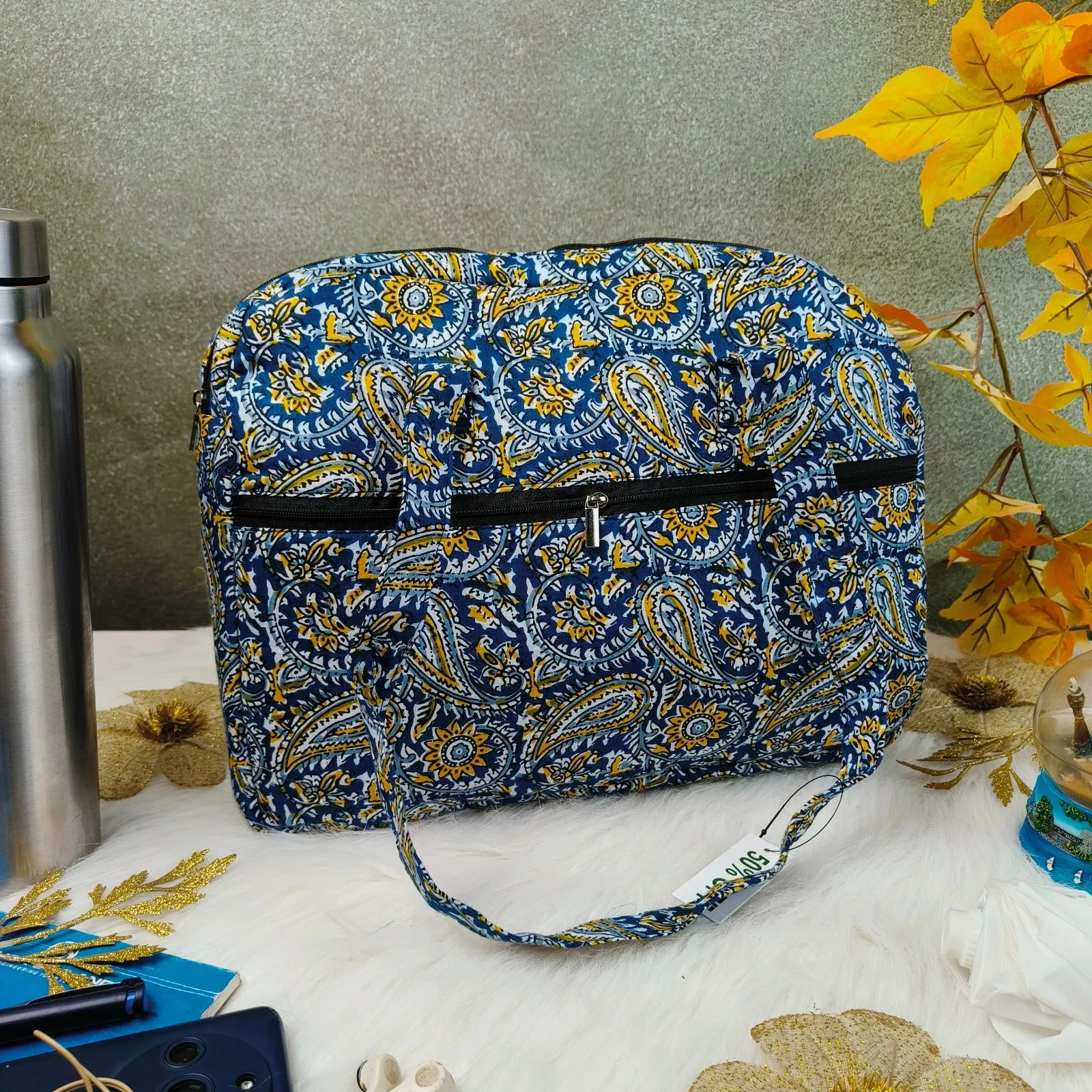 Everyday Tote Sky Blue with Botanical Floral Prints Design