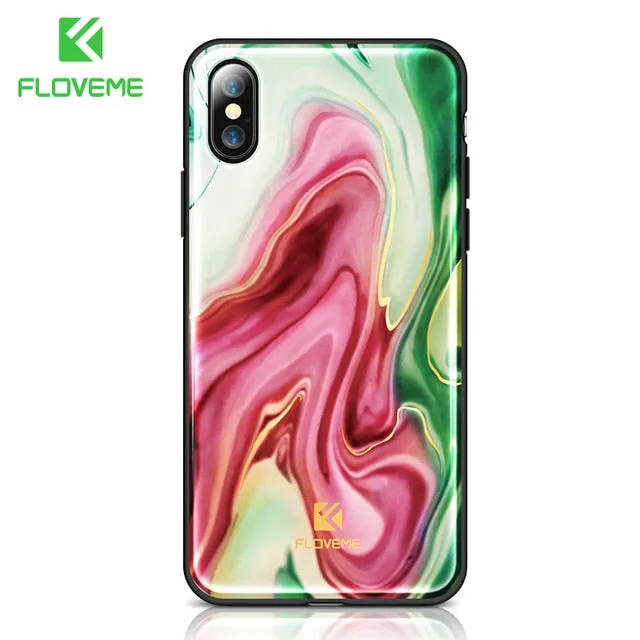 FLOVEME Luxury Phone Case For iPhone X 8 7 Soft Edge Agate Pattern Cases for Apple iPhone 7 7 8 Plus Cover Silicone Accessories