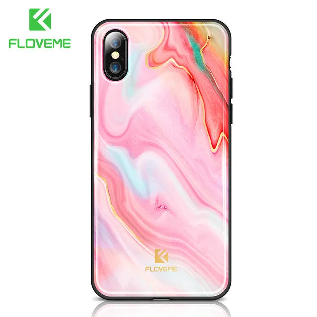 FLOVEME Luxury Phone Case For iPhone X 8 7 Soft Edge Agate Pattern Cases for Apple iPhone 7 7 8 Plus Cover Silicone Accessories