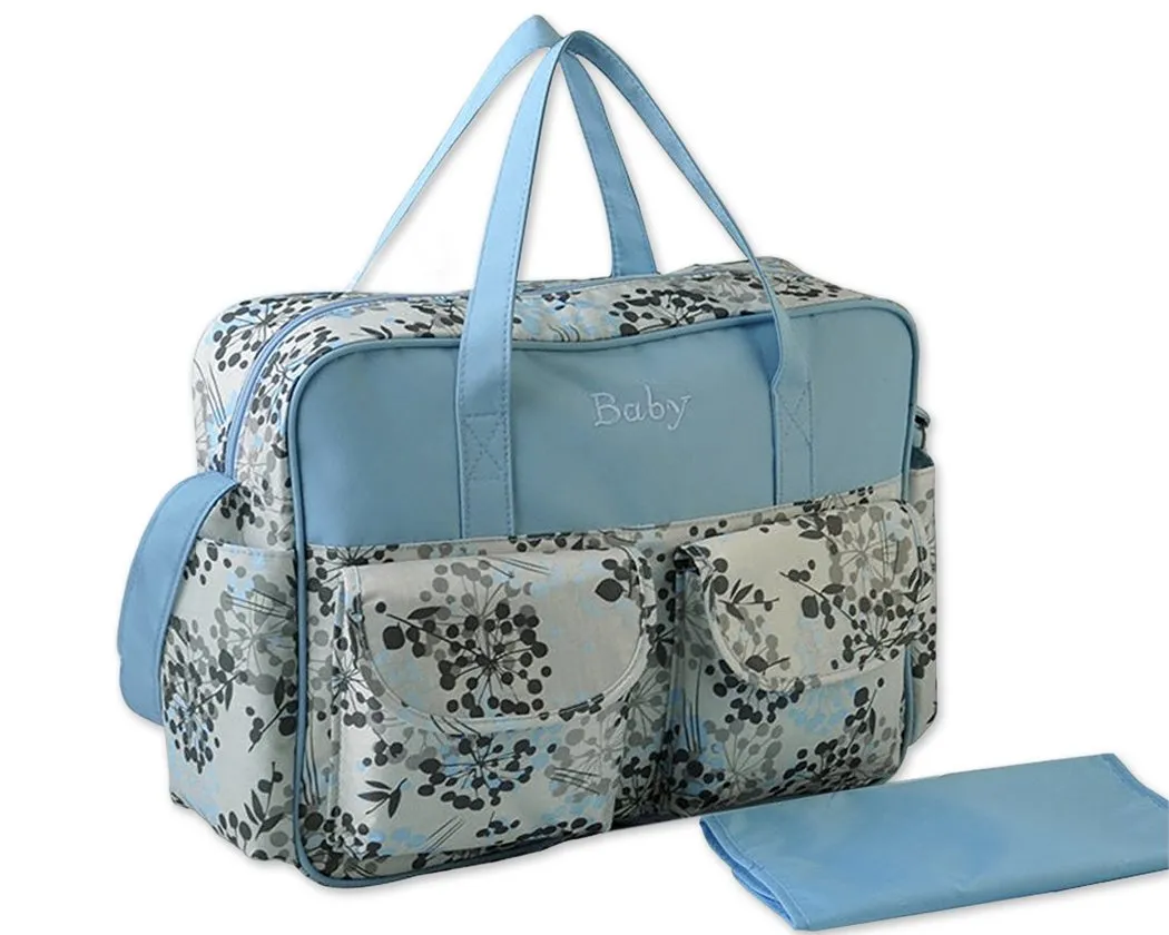 Flower Series Waterproof Mother Nursery Handbag - Blue