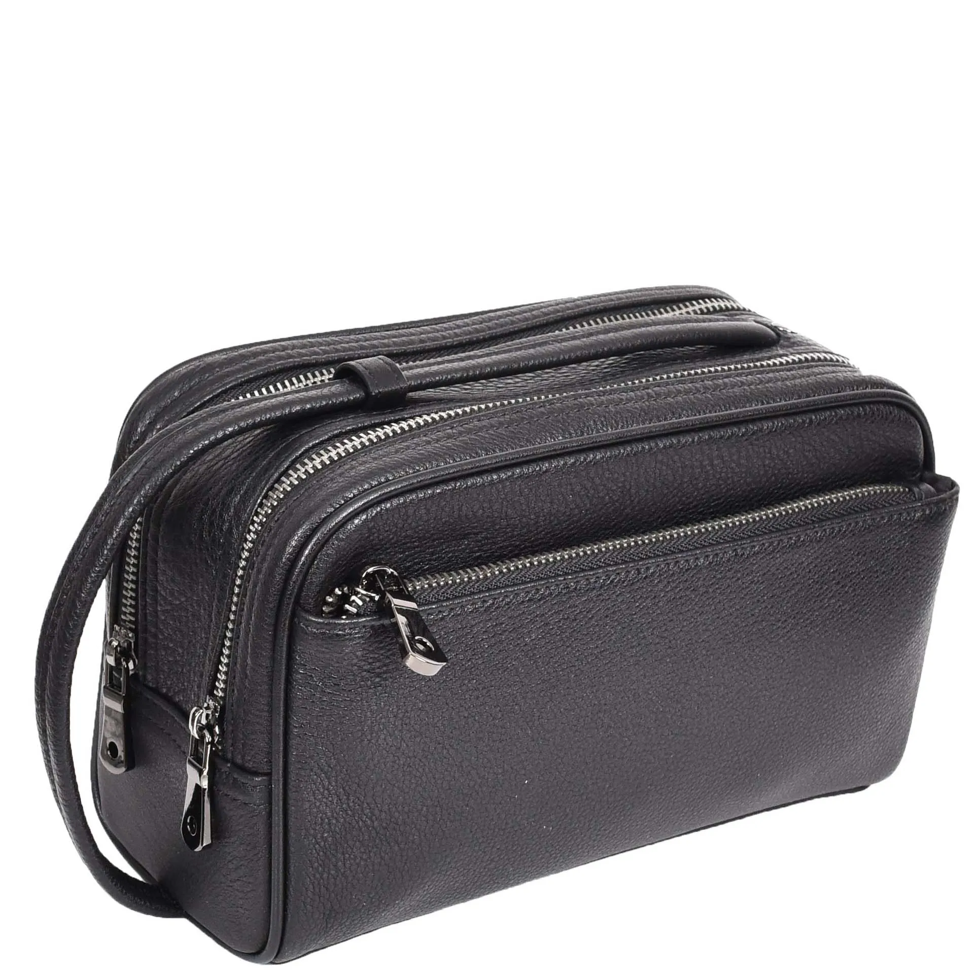 Full Grain Leather Wash Bag Toiletry Shaving Kit Cosmetics Travel Pouch AYD6 Black