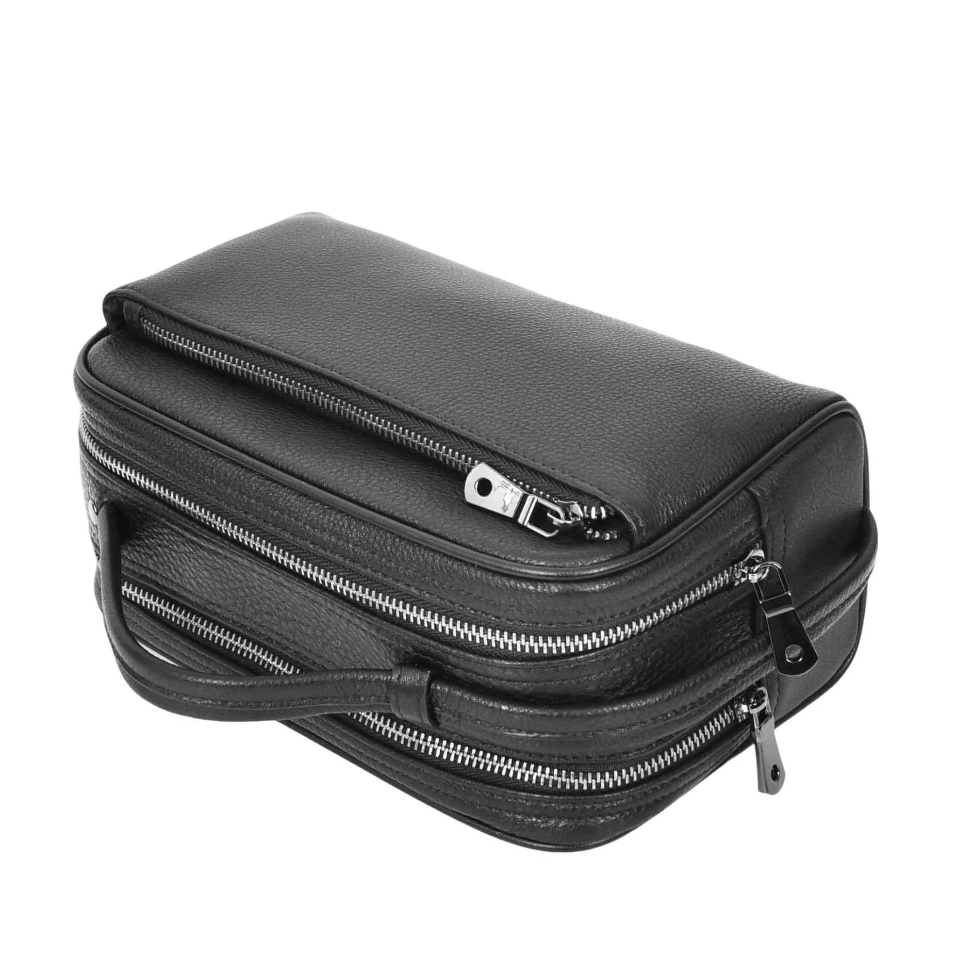 Full Grain Leather Wash Bag Toiletry Shaving Kit Cosmetics Travel Pouch AYD6 Black