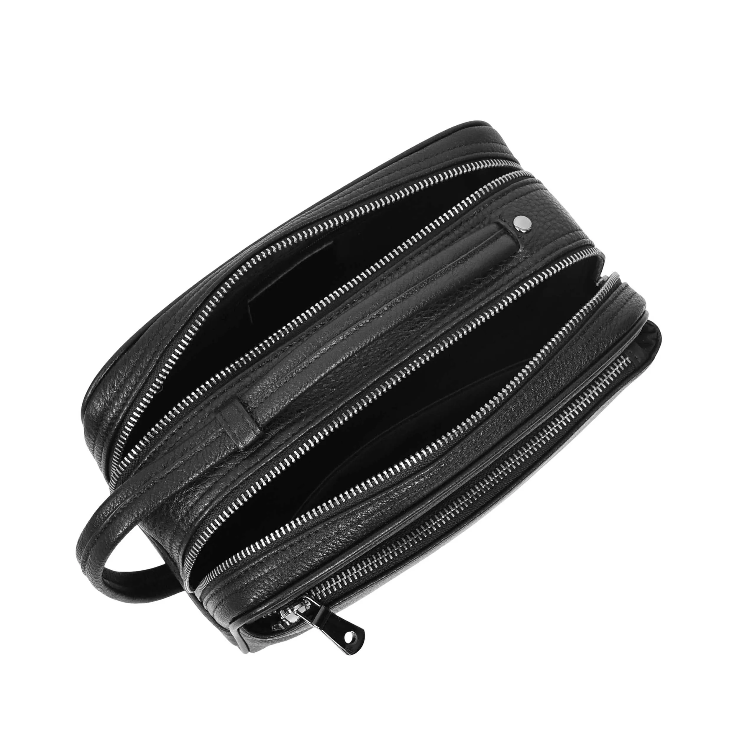 Full Grain Leather Wash Bag Toiletry Shaving Kit Cosmetics Travel Pouch AYD6 Black