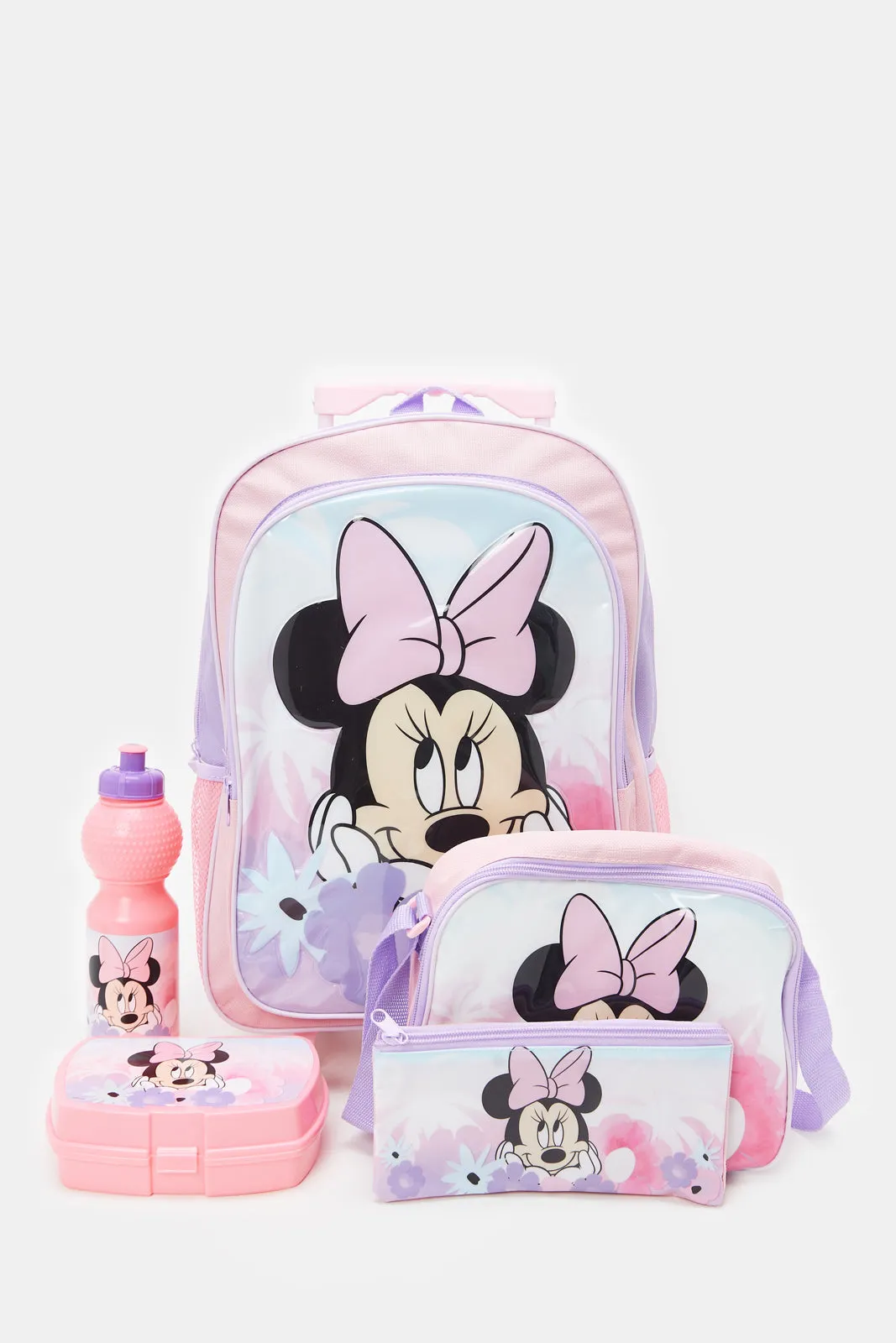 Girls Pink Minnie Mouse Print Trolley Set (5 Piece)