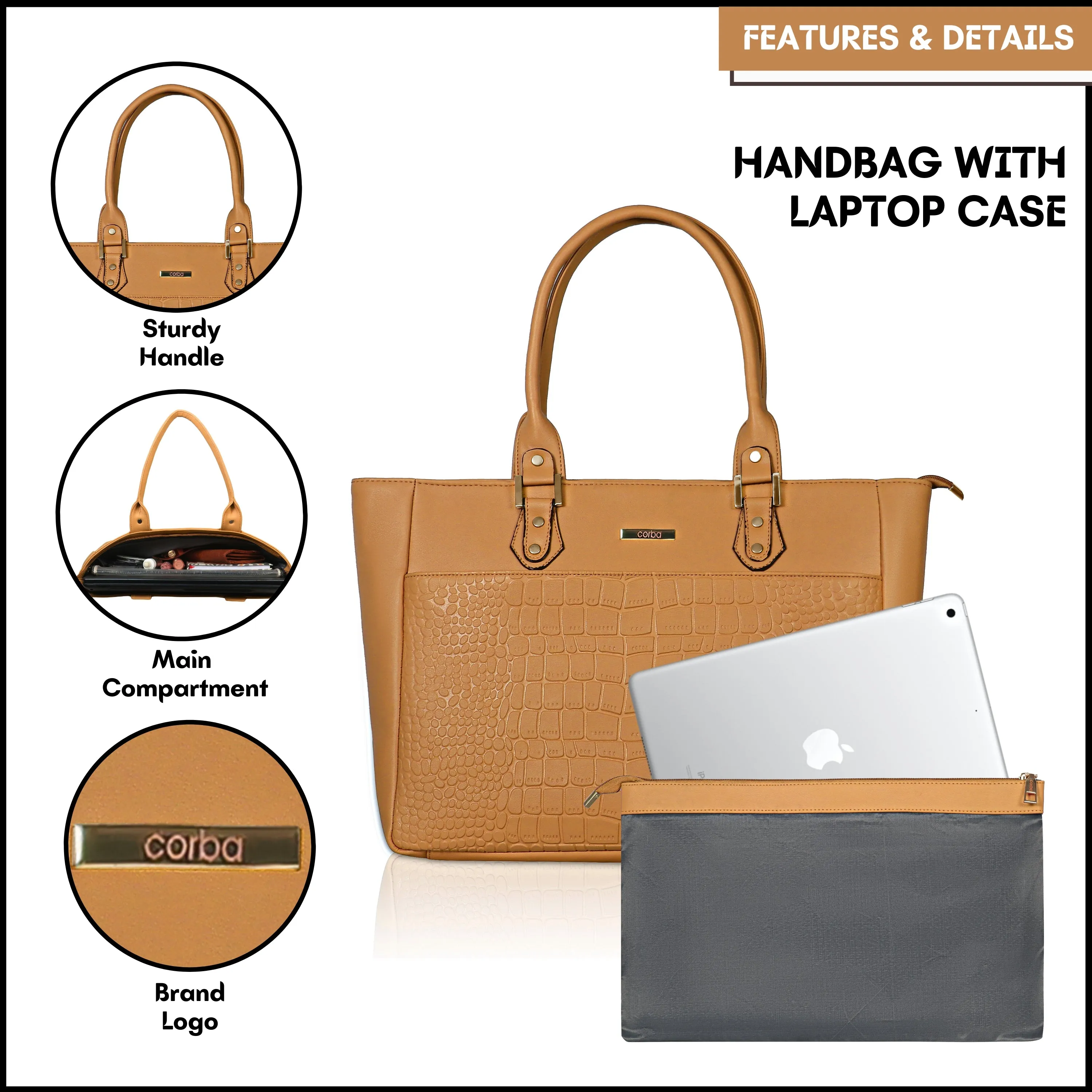 HandBag with Laptop case Golden