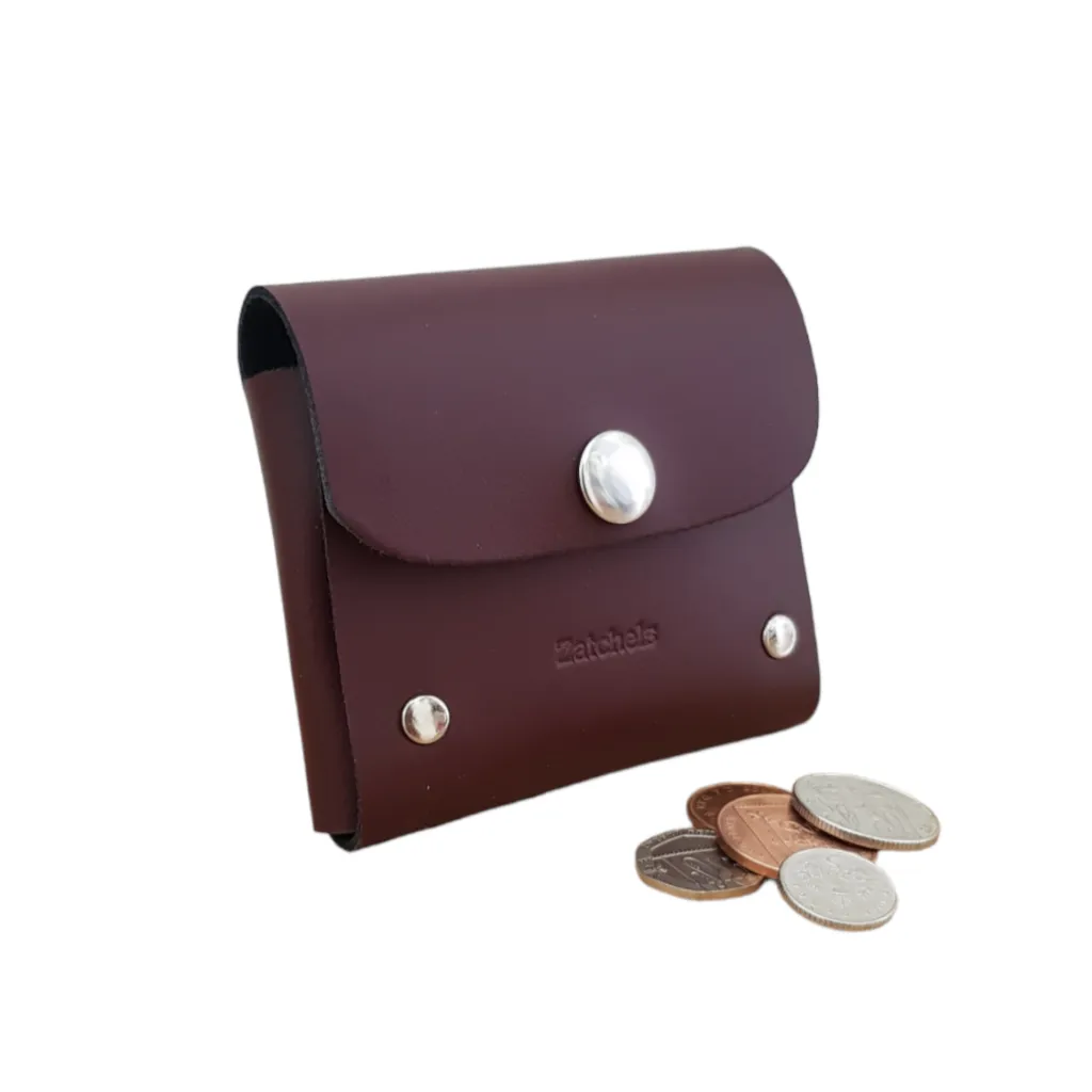 Handmade Leather Coin Purse - Marsala Red - Made in England