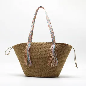 Hanni Pastel Braids Handle Straw Tote Bags - 2 Colors