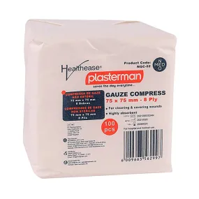 Healthease Plasterman Gauze Compress 75mm x 75mm 8 Ply N S 100 Pack