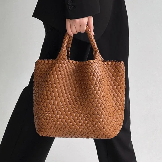 Ibiza Faux Leather Woven Tote - 21 Colors