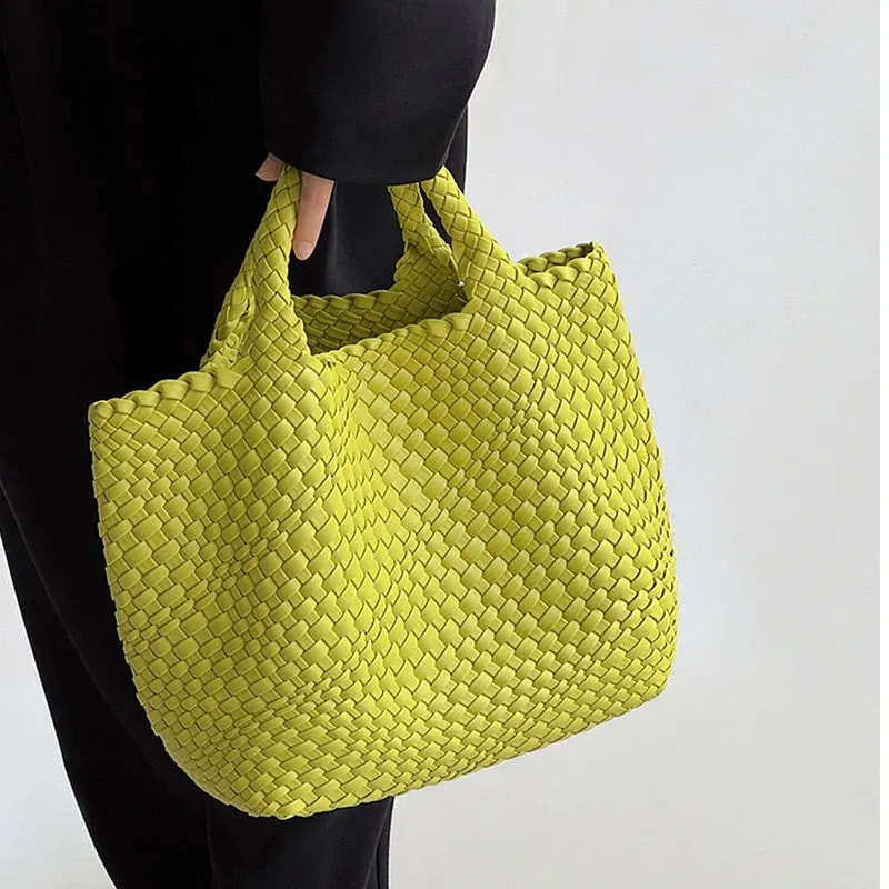 Ibiza Faux Leather Woven Tote - 21 Colors