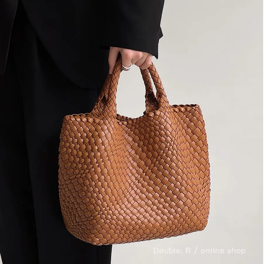 Ibiza Faux Leather Woven Tote - 21 Colors