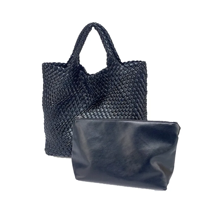 Ibiza Faux Leather Woven Tote - 21 Colors