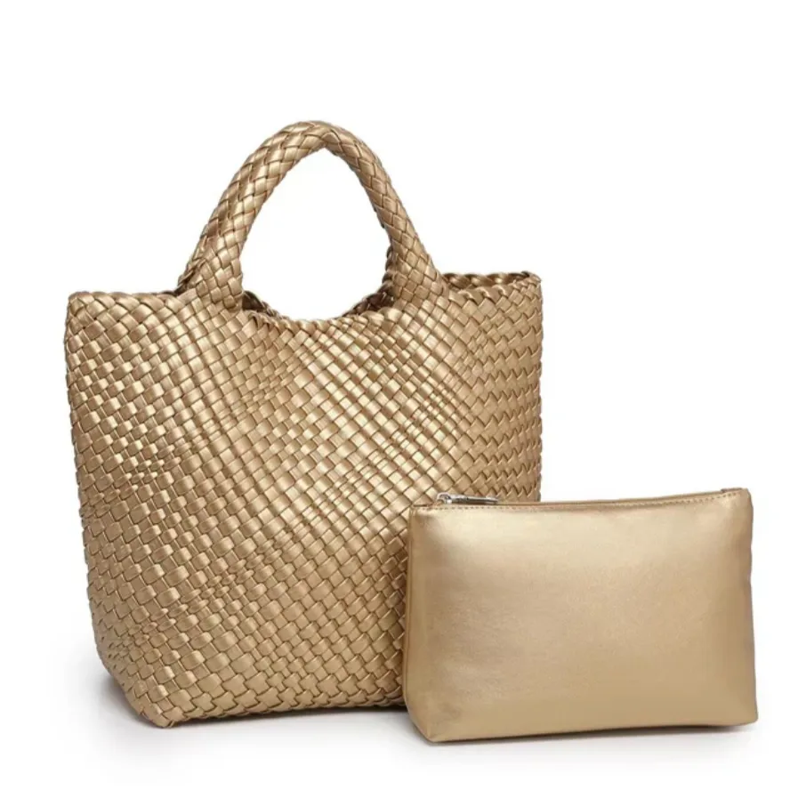 Ibiza Faux Leather Woven Tote - 21 Colors