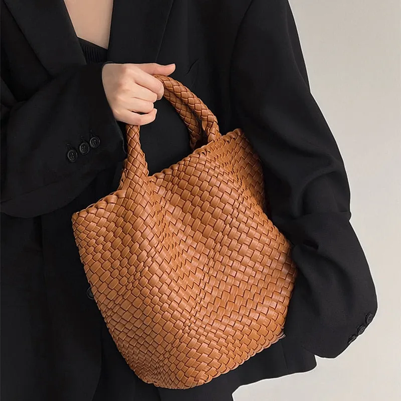 Ibiza Faux Leather Woven Tote - 21 Colors