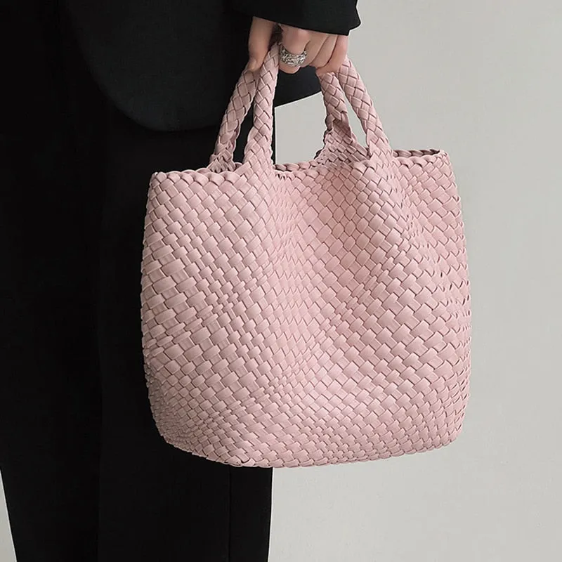 Ibiza Faux Leather Woven Tote - 21 Colors