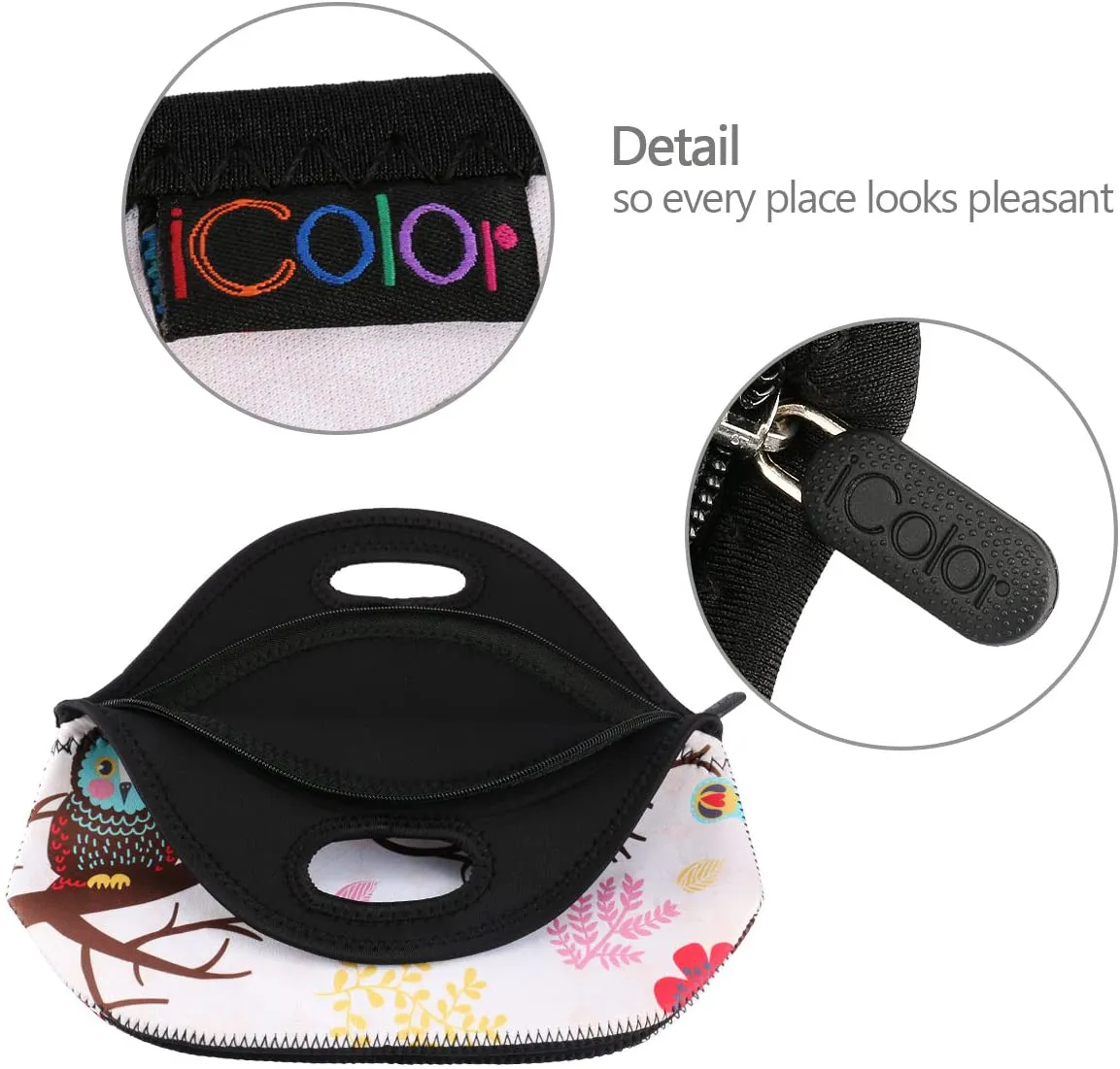 iColor Cute Owls Neoprene Insulated Waterproof Cooler Box Container Soft Case baby lunchbox Handbag Work Travel Outdoor Thermal Lunch Tote Bag School/Office Storage Pouch