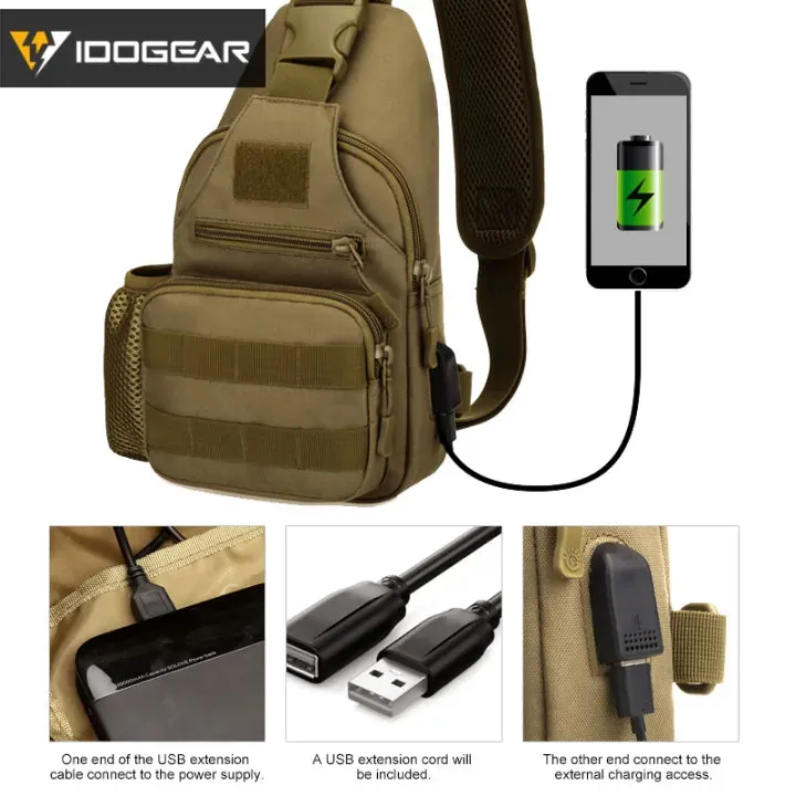 IDOGEAR Tactical USB Shoulder Bag Sling Pack Chest Bag Crossbody Daypack Hiking Camo Traveling Single Shoulder bags 3527