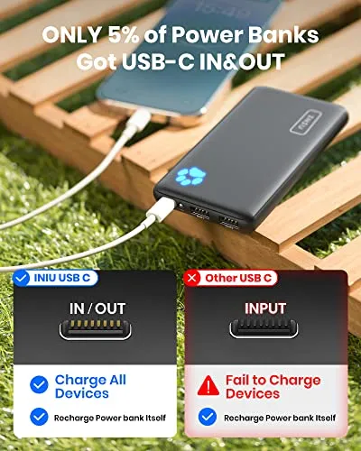 INIU Portable Charger, Slimmest 10000mAh 5V/3A Power Bank, USB C in&out High-Speed Charging Battery Pack, External Phone Powerbank Compatible with iPhone 15 14 13 12 11 Samsung S22 S21 Google iPad etc