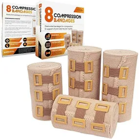 JFA Medical Elastic Compression Bandages x 8 (4x7.5cm x 4.5m, 4x10cm x 4.5m)