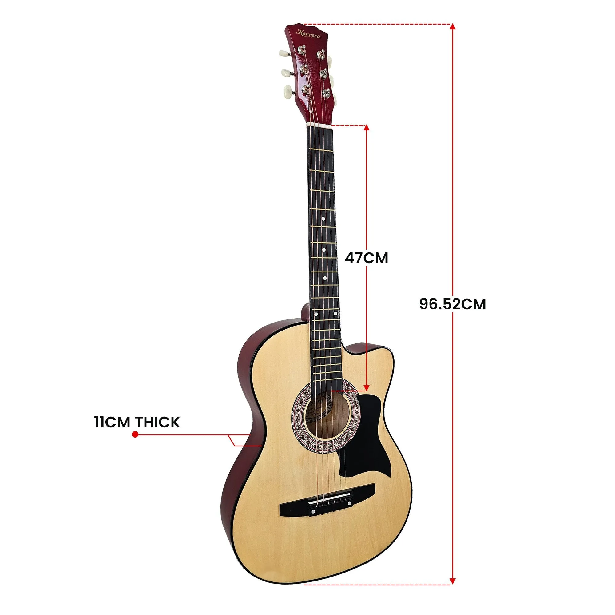 Karrera 38in Cutaway Acoustic Guitar with Carry Bag (Natural)