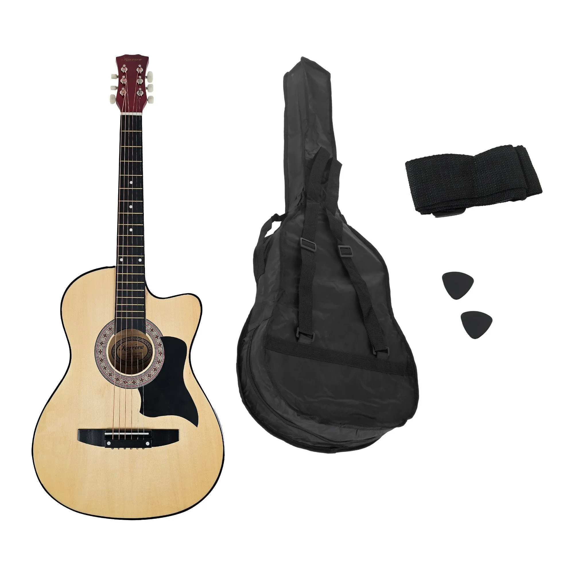 Karrera 38in Cutaway Acoustic Guitar with Carry Bag (Natural)