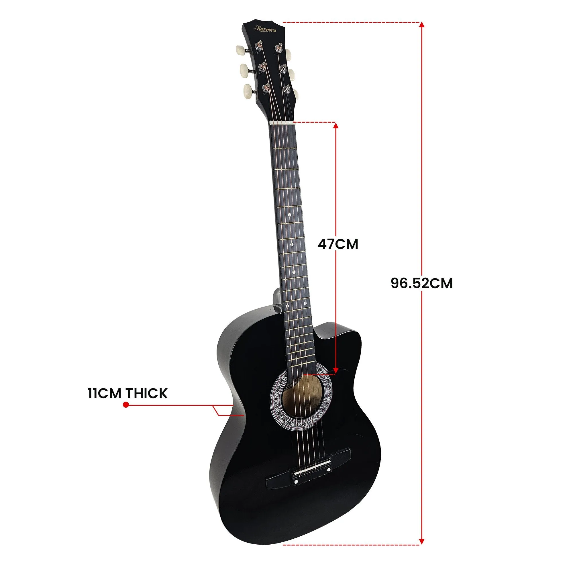 Karrera 38" Pro Cutaway Acoustic Guitar with Carry Bag (Black)