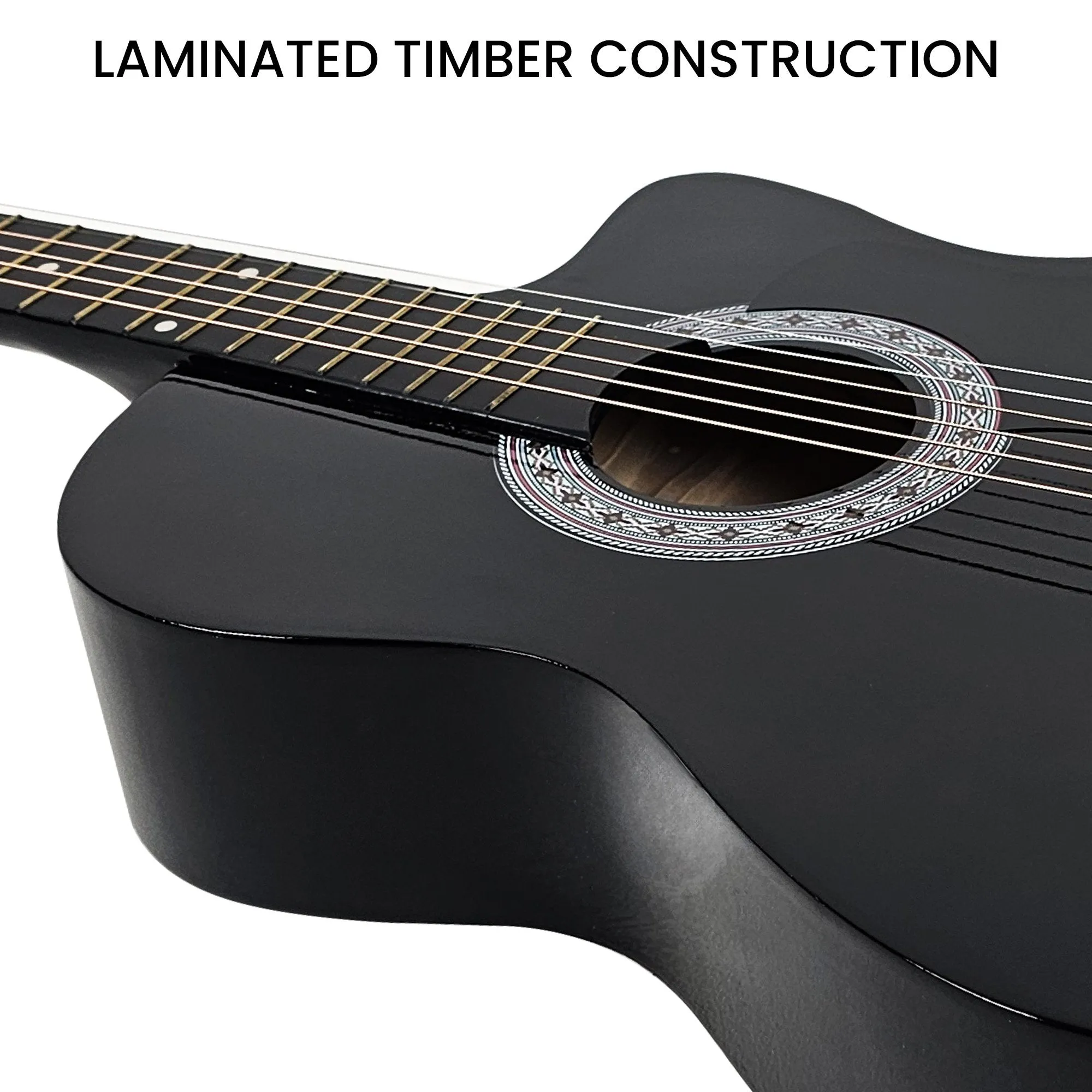 Karrera 38" Pro Cutaway Acoustic Guitar with Carry Bag (Black)