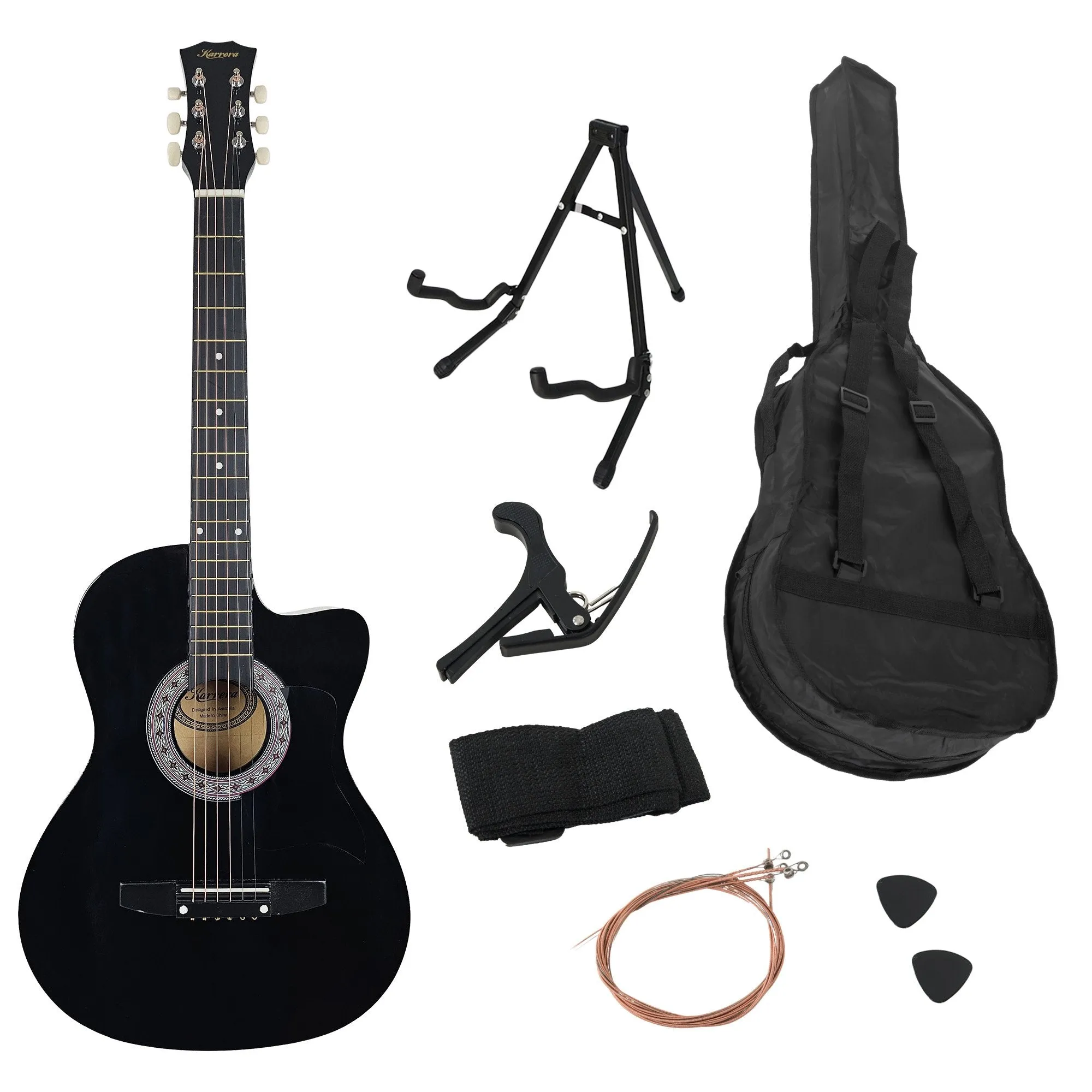 Karrera 38" Pro Cutaway Acoustic Guitar with Carry Bag (Black)