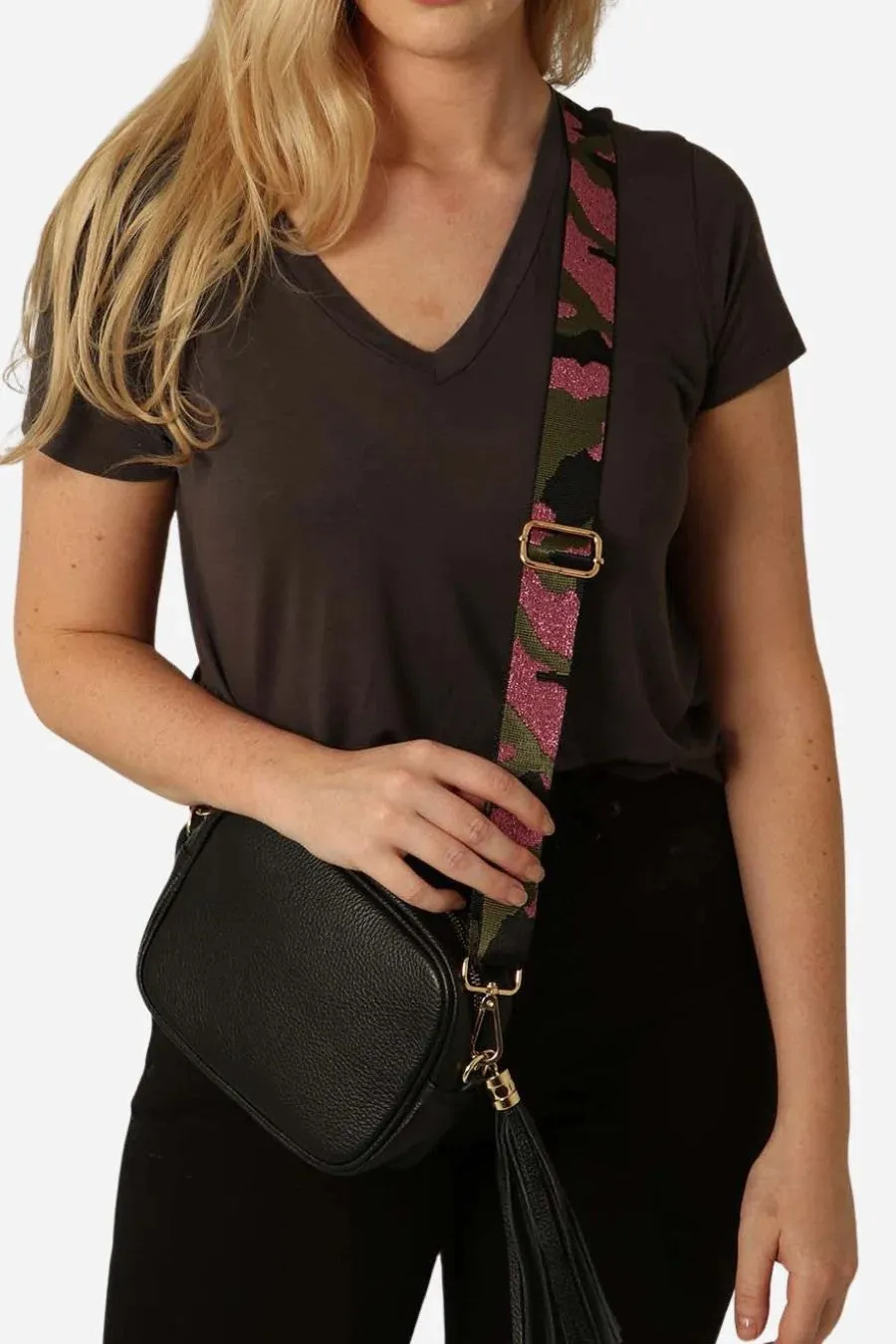 Khaki & Pink Glitter Camo Bag Strap