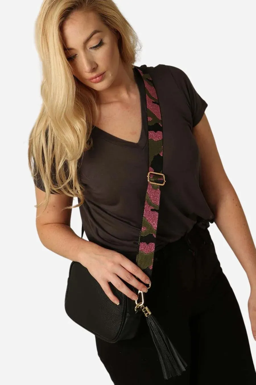 Khaki & Pink Glitter Camo Bag Strap