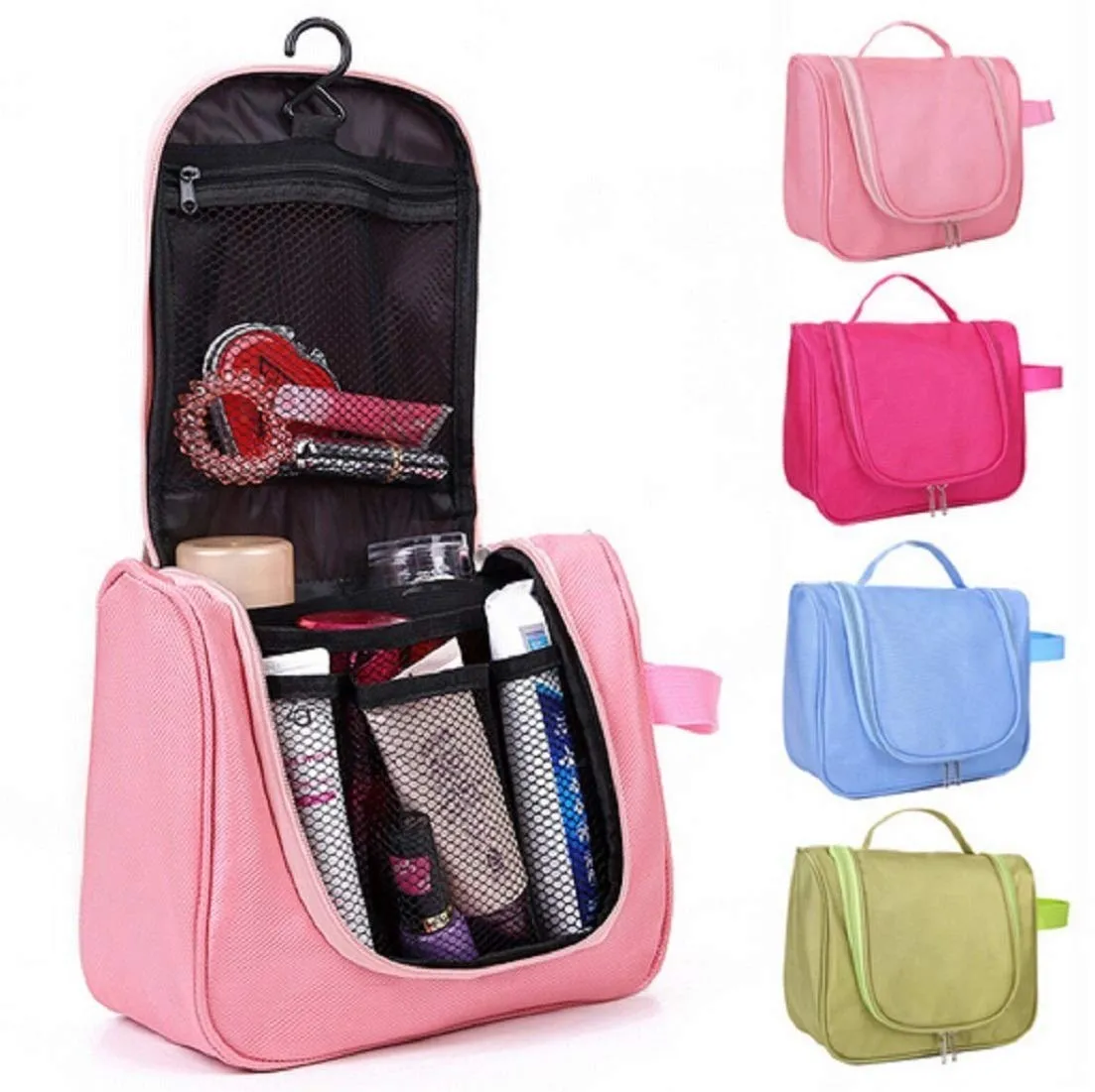 Kuber Industries Canvas Toiletry Travel Bags Shaving Kit/Pouch/Wash Bag for Men and Women Cosmetic Makeup Organizer Bag (Pink) - CTKTC038989