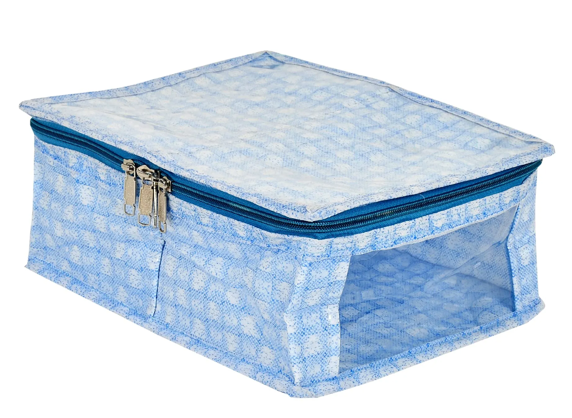 Kuber Industries Check Design PVC Travel Toiletry Bag|Undergarments Organizer Bag|2 Compartments & Tranasparent Window (Blue)