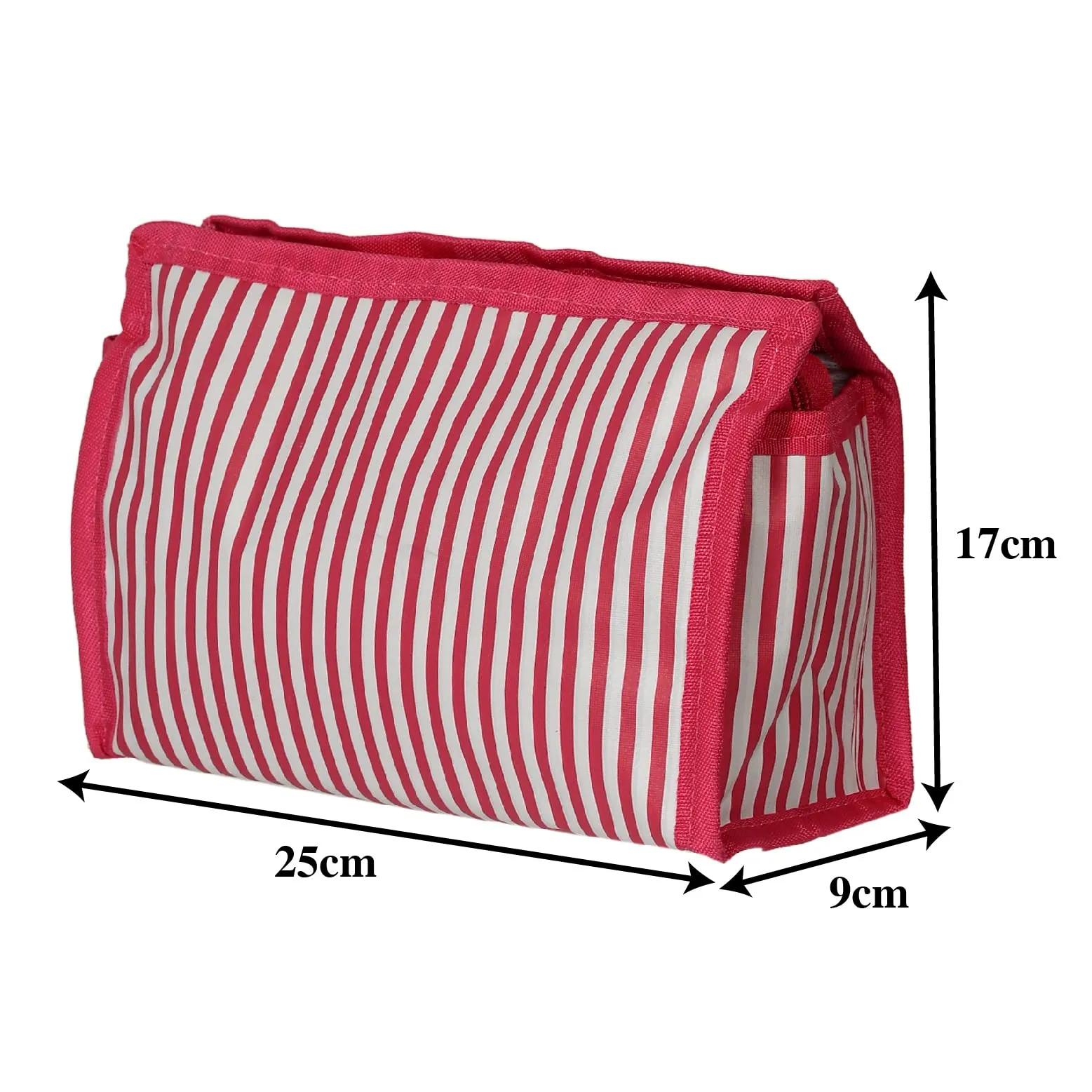 Kuber Industries Lining Print PVC Toiletry Bag for Home & Travelling with 3 Main Zipper (Pink) 54KM4352