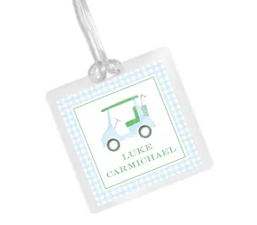 Laminated Bag Tag - Blue Golf Cart