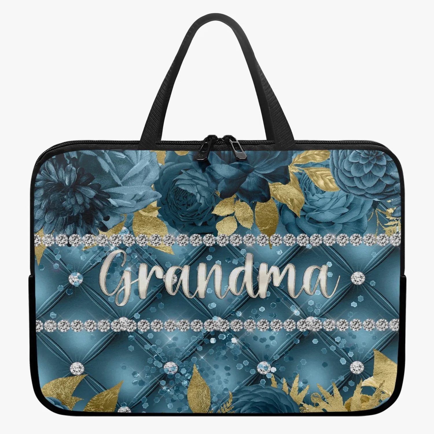 Laptop Sleeve with handle - Teal Floral - Grandma