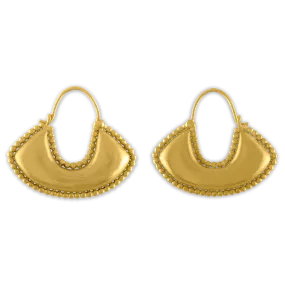 Large Granulated Boat-Shaped Hoop Earrings