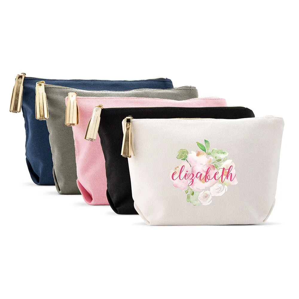 LARGE PERSONALIZED CANVAS MAKEUP & TOILETRY BAG FOR  WOMEN - FLORAL GARDEN