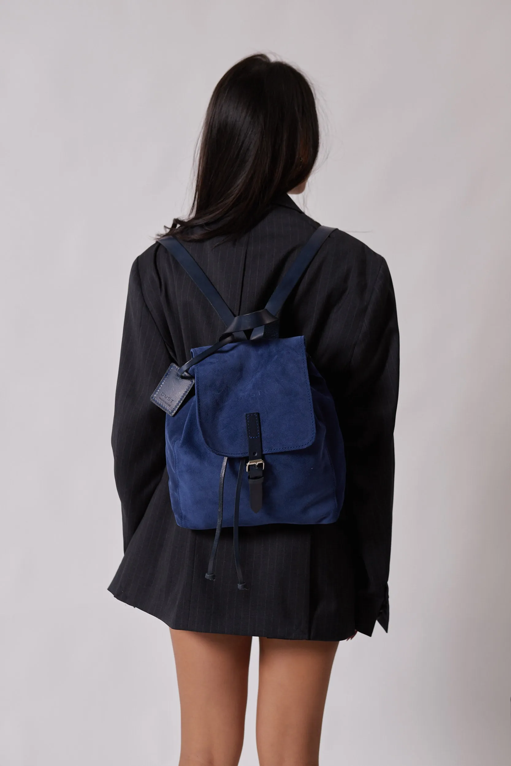 Leather Backpack in Suede Blue Venice Collection