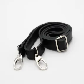 Leather bum bag strap - Black w Silver fittings