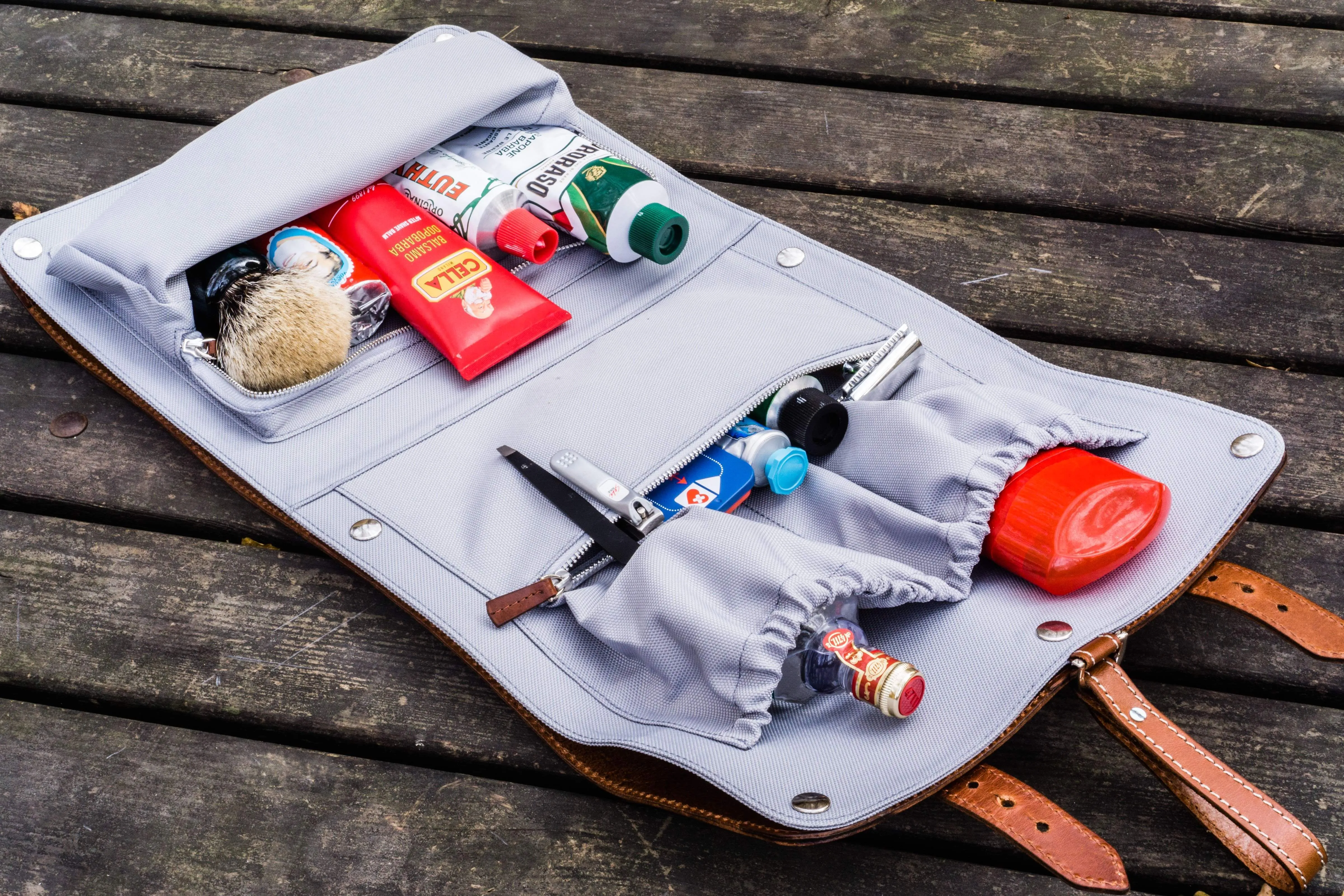 Leather Toiletry / Travel Bag - Brown