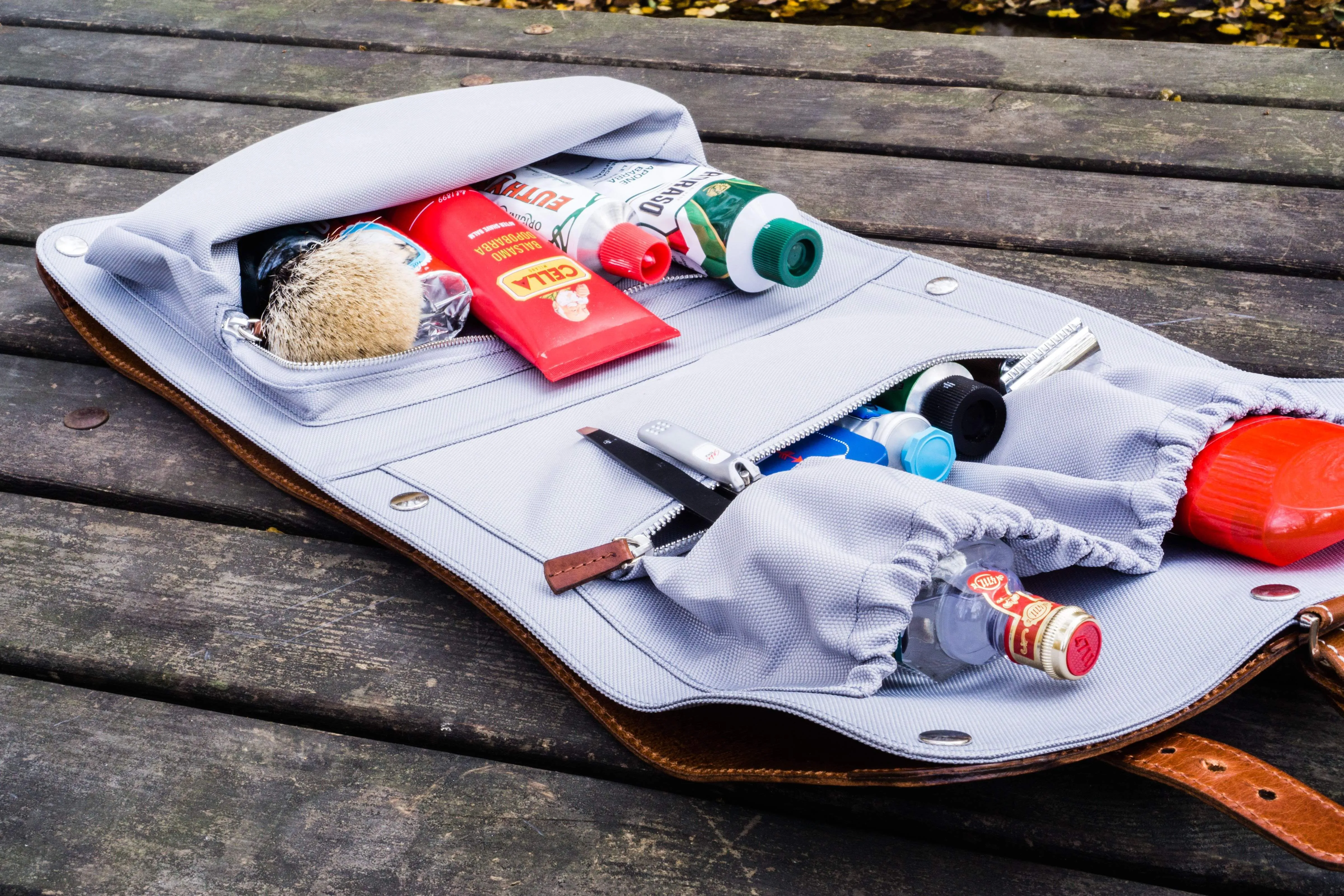 Leather Toiletry / Travel Bag - Brown