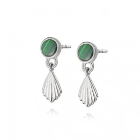 Malachite Palm Drop Stud Sterling Silver Earrings WE15_SLV