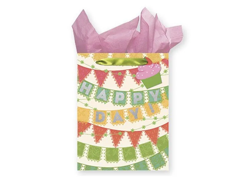 Medium Birthday Gift Bags, Hip Hip Hooray,  Happy Birthday Bicycle & Balloons & More.