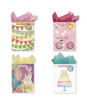 Medium Birthday Gift Bags, Hip Hip Hooray,  Happy Birthday Bicycle & Balloons & More.