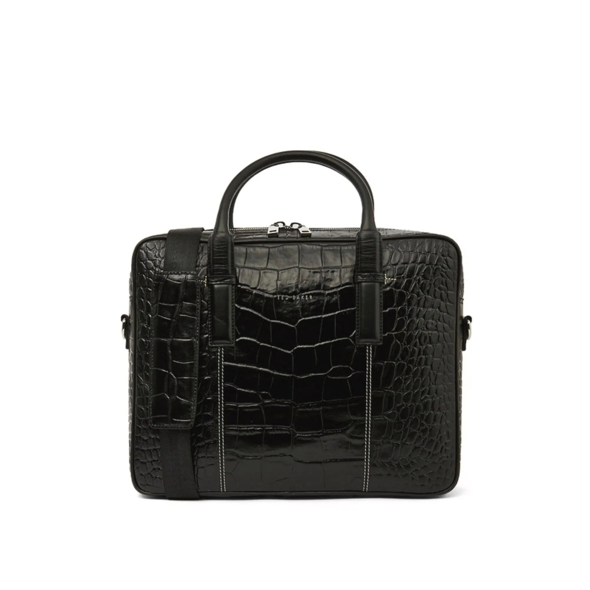 Men Nugget-Croc Leather Document Bag - Black