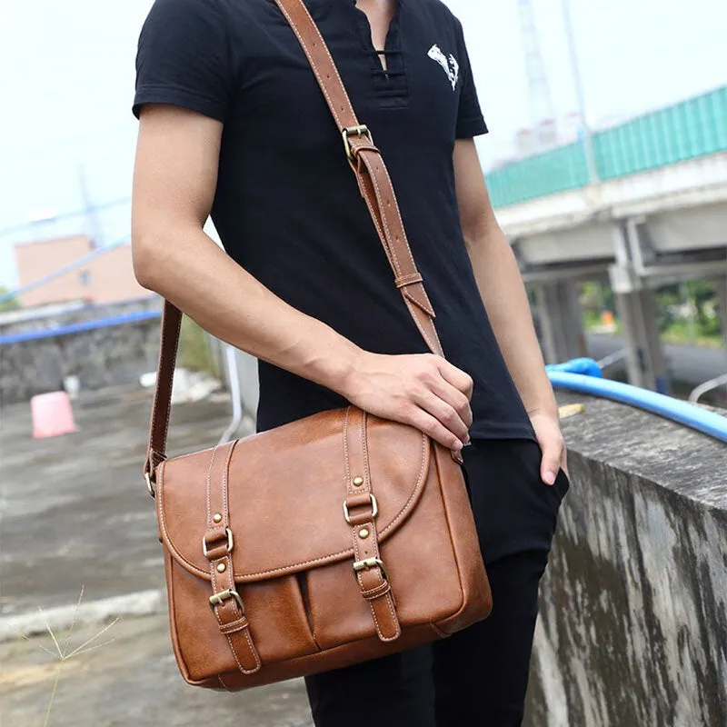 Men PU Leather Vintage Multi-pocket Waterproof Crossbody Bag Casual Wild Large Capacity Shoulder