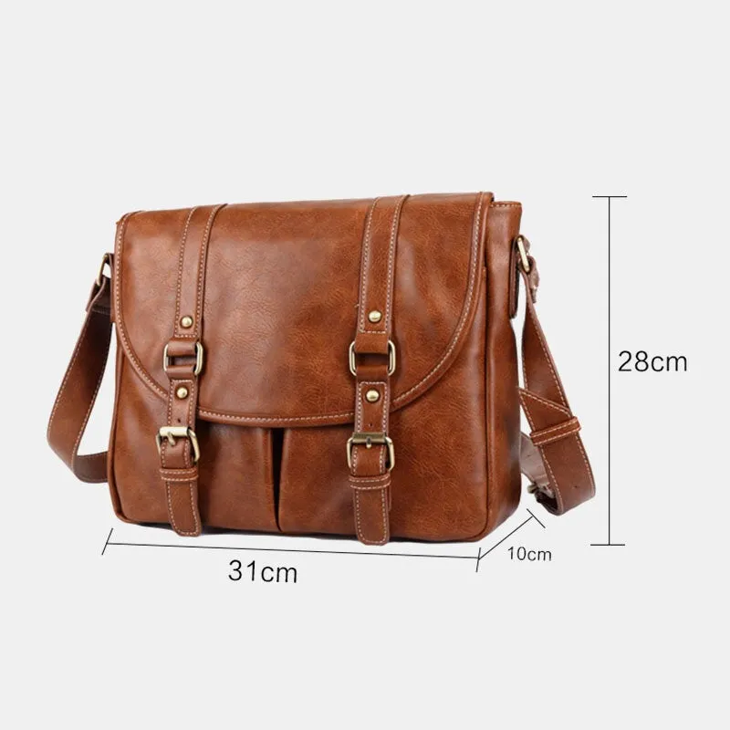 Men PU Leather Vintage Multi-pocket Waterproof Crossbody Bag Casual Wild Large Capacity Shoulder