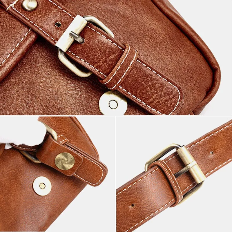 Men PU Leather Vintage Multi-pocket Waterproof Crossbody Bag Casual Wild Large Capacity Shoulder